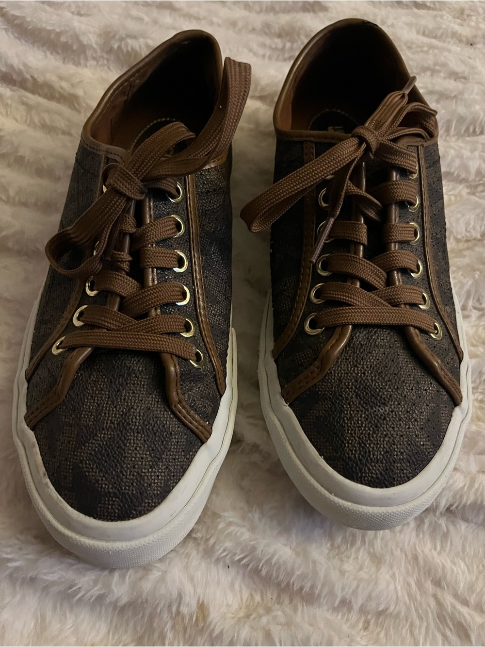 Michael Kors Brown Logo-Print Low-Top Canvas Coated Sneakers .  Sz 6.5 EUC